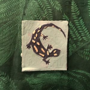 AKUPARA-Verein-für-Tierschutz-Artenschutz-Naturschutz-Fliese-Motiv-Feuersalamander-Engobe Fliese mit Engobe bemalt - Motiv Feuersalamander
